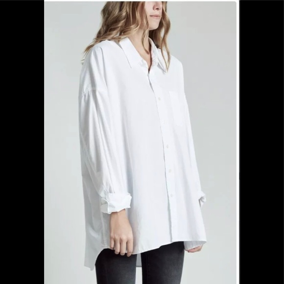 R13 Drop Neck Oxford Shirt white. Size medium - Picture 5 of 10